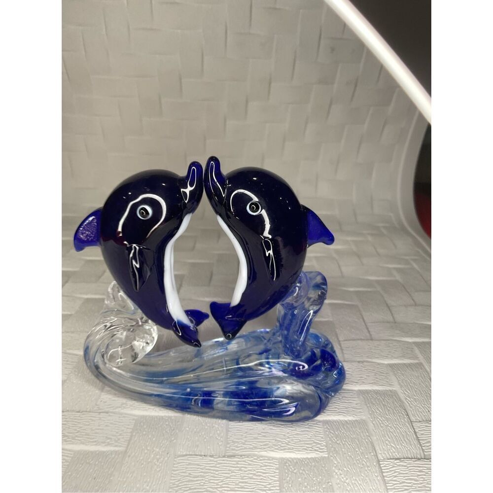 Vintage Crystal Dolphins Figurine Glass Hand Blown Sea‎ Animal Sculpture SeaLive - Picture 10 of 10